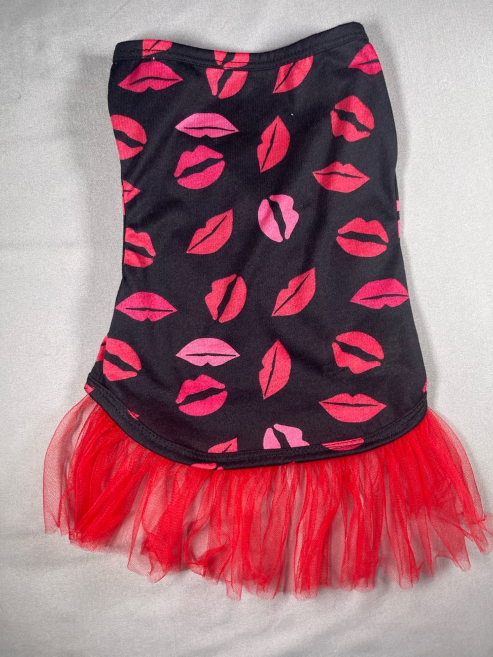 Black & Pink Lip Print Dog Dress with Red Tulle Skirt